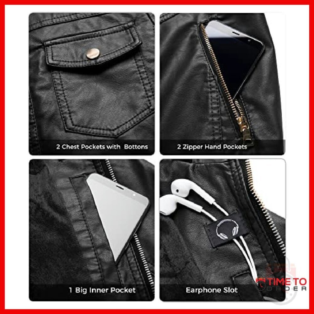 Lightweight PU Leather Motorcycle Jacket with Removable Hood & Pockets - Picture 7 of 8
